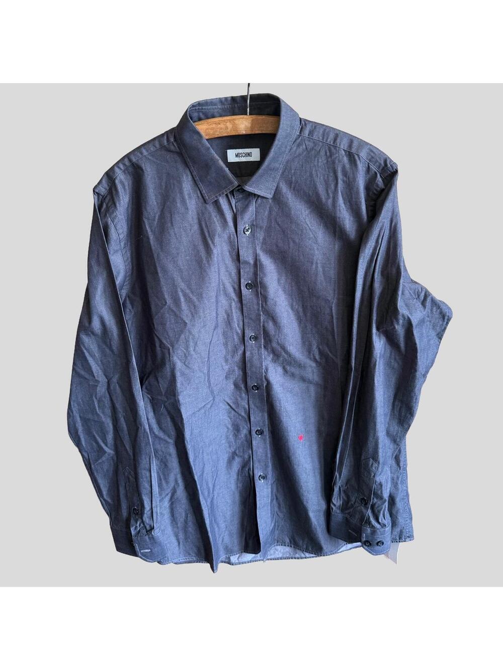 Moschino gray button-up shirt with red heart detail